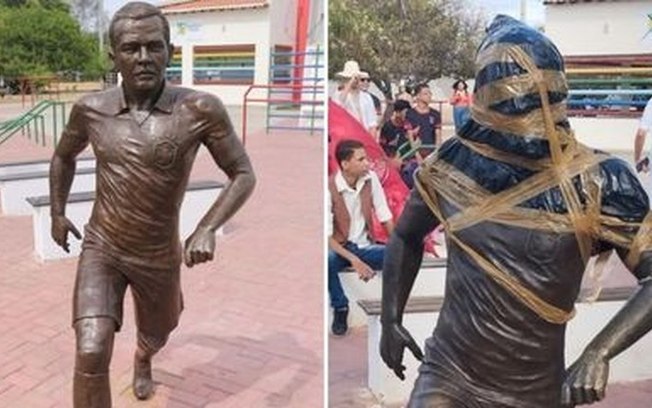 Populares já vandalizaram estátua de Daniel Alves no interior da Bahia