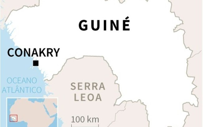 Mapa da Guiné com localização da capital, Conakry.