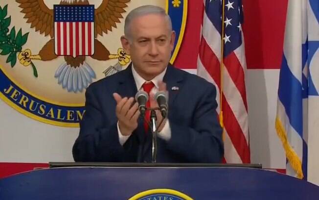 Netanyahu, durante o seu discurso na inauguração da embaixada dos EUA em Jerusalém: 'Trump está fazendo história'