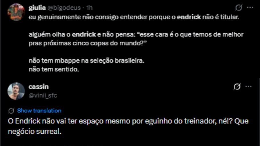 Endrick fora incomoda espectadores nas redes sociais