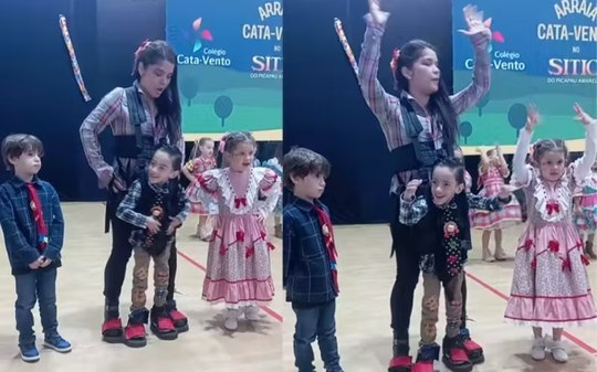 Professora usa colete para aluno dançar em festa junina; assista