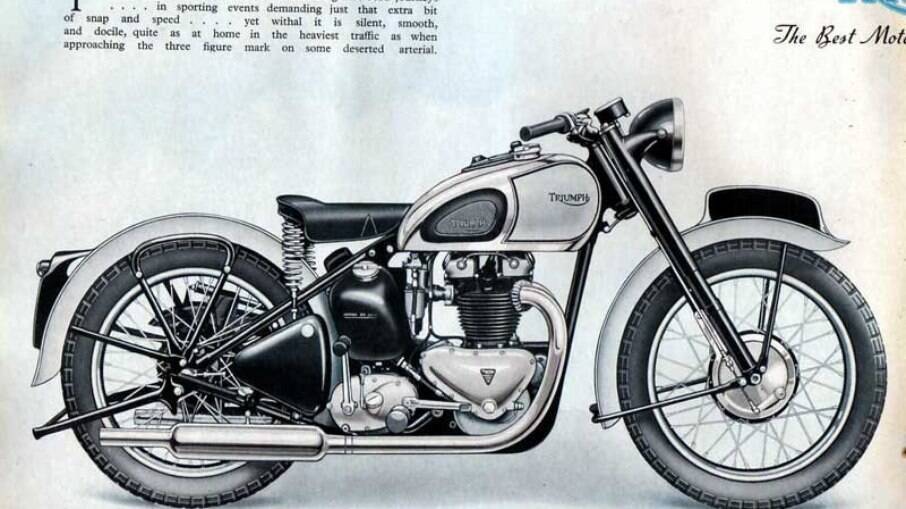 ilustração da clássica moto do final dos anos 40 mostra detalhes do modelo sofisticado para a época