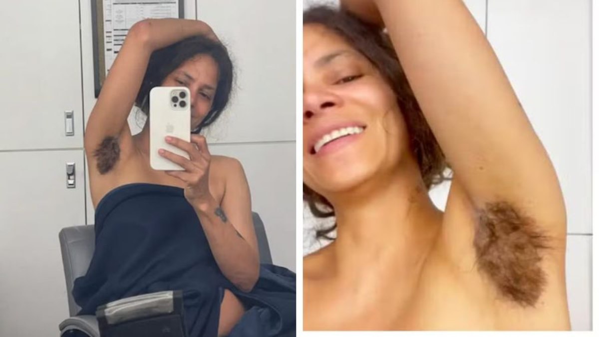 Halle Berry mostra axila peluda