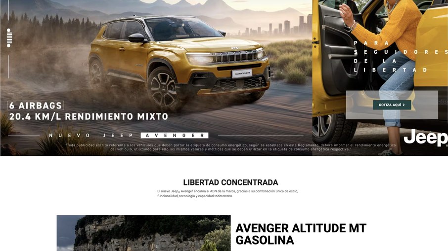 Avenger à venda no website da Jeep no Chile Avenger à venda no website da Jeep no Chile