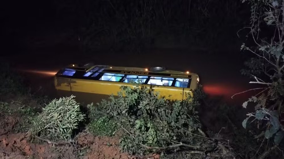 Vídeo: Ônibus escolar cai em rio de Santa Catarina e deixa crianças feridas