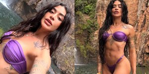 Aline Campos exibe corpão em cachoeira: “Sereia em água doce”