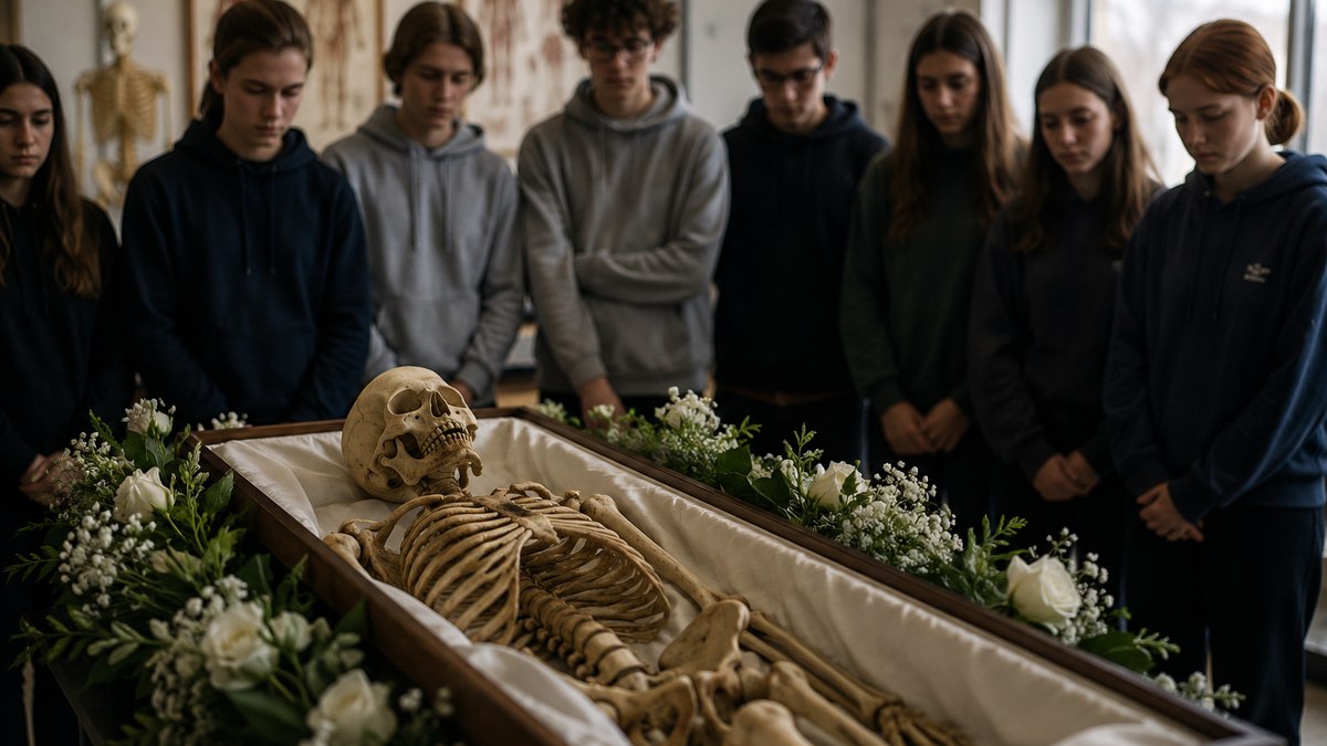Escola faz funeral para esqueleto após descobrir sua origem