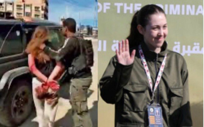 A israelense e ex-refém Naamá Levy: no momento do sequestro e no dia de sua libertação