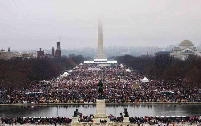 Protesto em Washington, nos Estados Unidos. Mulheres foram às ruas em protesto contra o novo presidente americano