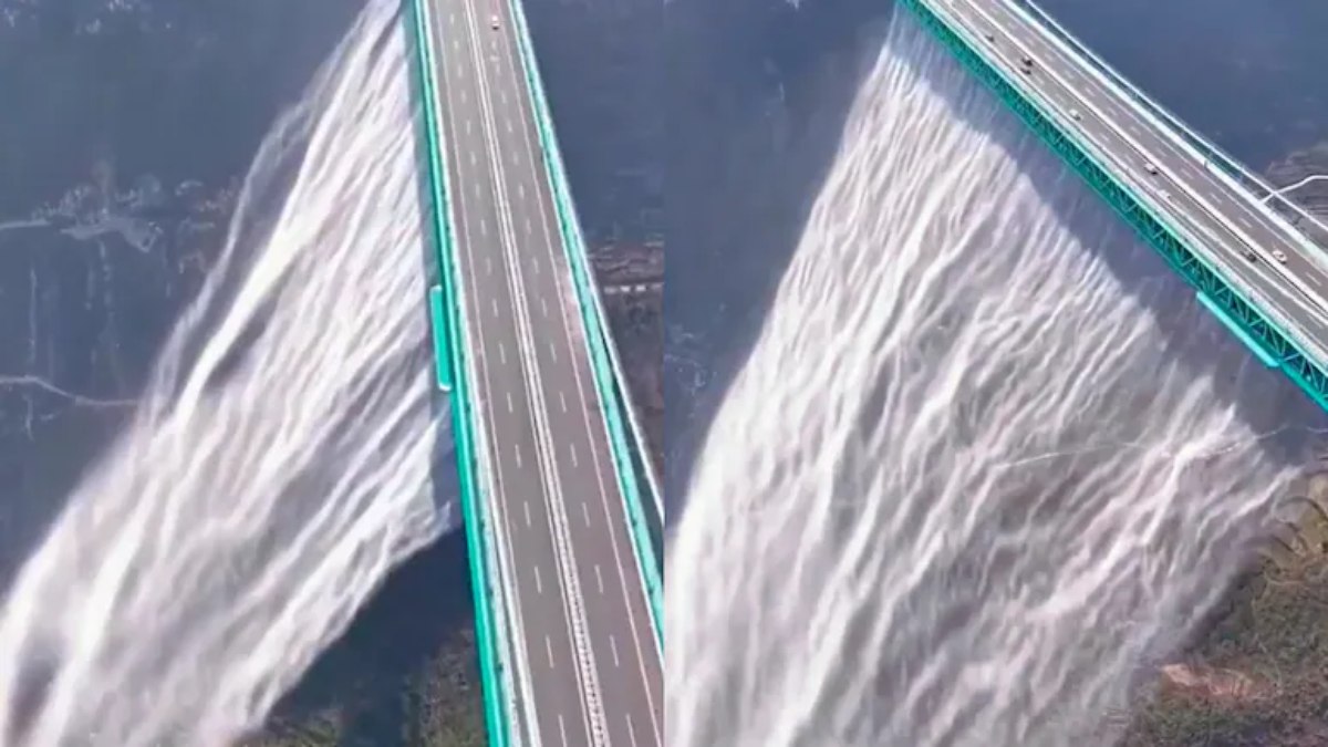 China transforma ponte mais alta do mundo em "cachoeira no céu"
