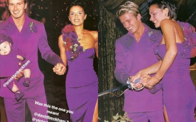 O vestido de noiva de Victoria Beckham combinava com o look de David e do filho deles, Brooklyn