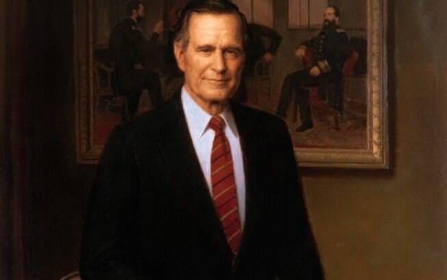 Retrato oficial de George H. W. Bush na Casa Branca; ele foi o 41º presidente dos Estados Unidos (1989-93)