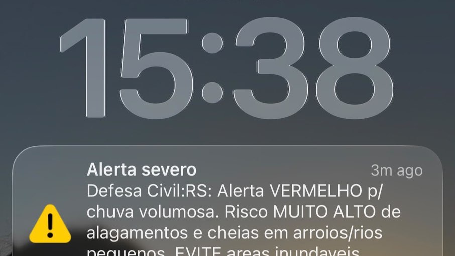 Alerta foi emitido às 15h35 desta terça (21) e é válido até às 21h Alerta foi emitido às 15h35 desta terça (21) e é válido até às 21h