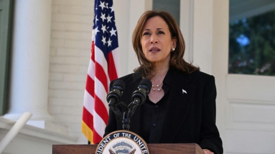 Kamala Harris discursa no Observatório Naval, em Washington