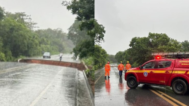 Rodovia MGC-251 é interditada após rompimento de bueiro