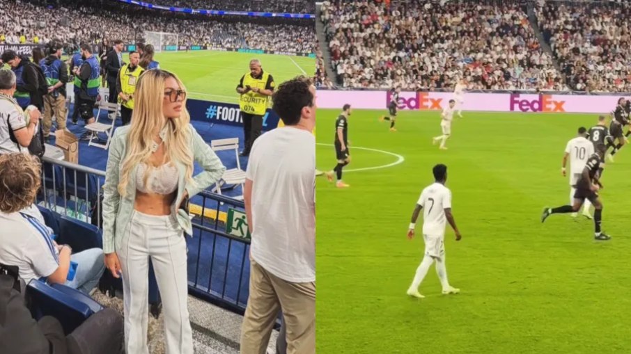 Modelo que expôs conversas com Vini Jr. é vista em jogo do Real Madrid