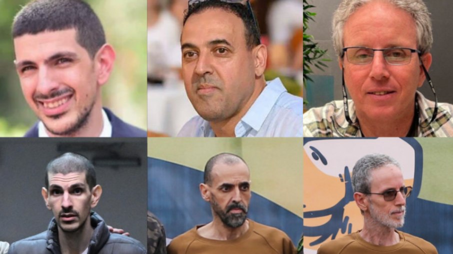 Reféns israelenses, antes e depois de 500 dias de cativeiro: sujeitos à fome, à tortura e à humilhação. Reféns israelenses, antes e depois de 500 dias de cativeiro: sujeitos à fome, à tortura e à humilhação.