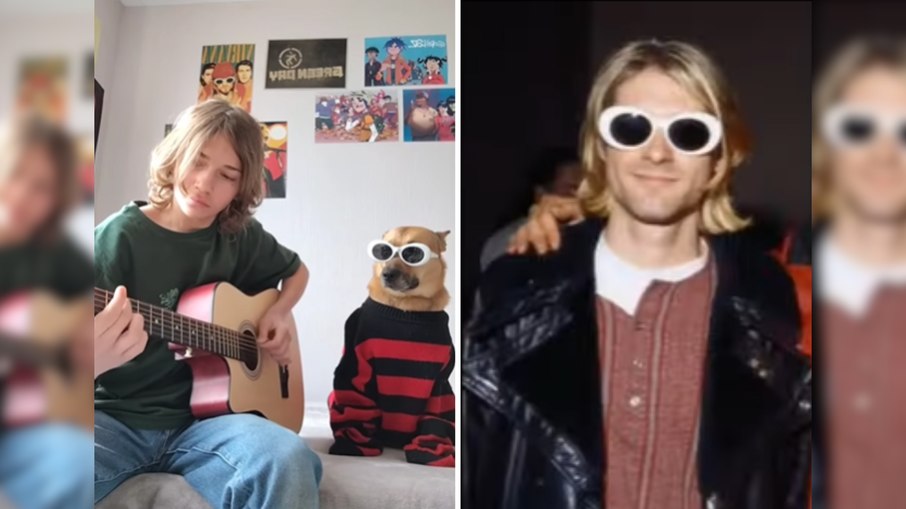 Fã de Nirvana posta homenagem inusitada ao lado de cão Fã de Nirvana posta homenagem inusitada ao lado de cão