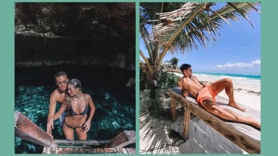 Raphael Veiga e Bruna Santana curtem Cancún com amigos