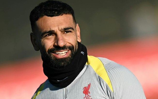 O atacante do Liverpool, Mohamed Salah, participa de treino antes da partida da Liga dos Campeões contra o Real Madrid, em 26 de novembro de 2024, em Liverpool