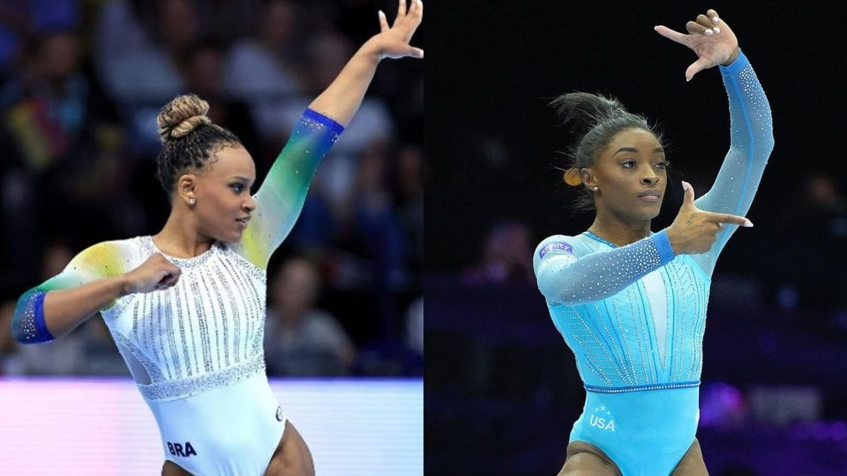 Rebeca Andrade e Simone Biles disputam a final do individual geral em Paris nesta quinta-feira (1)