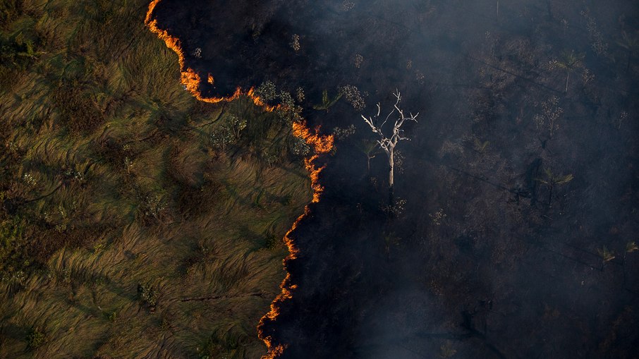 Queimada e vista em meio a área de floresta próxima a capital Porto Velho