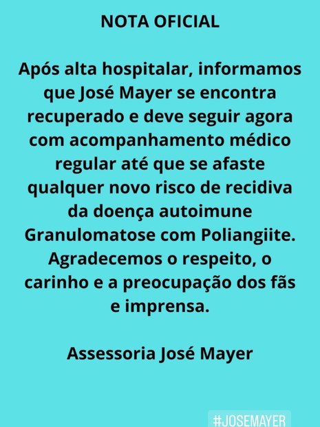 José Mayer recebe alta hospitalar