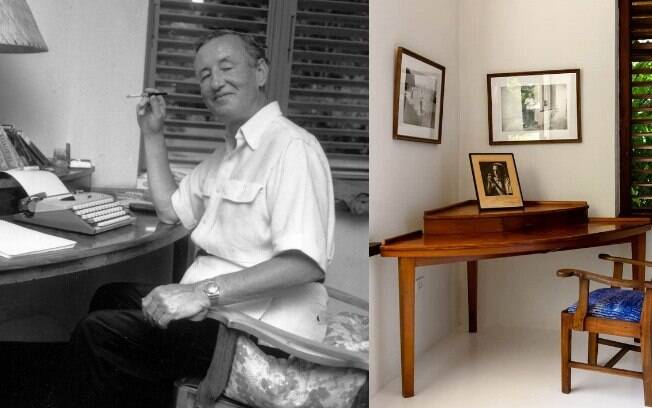 Ian Fleming por volta de 1960, em sua escrivaninha em seu retiro Goldeneye