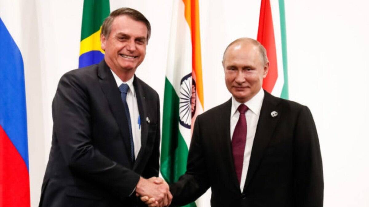 Jair Bolsonaro e Vladimir Putin, presidentes do Brasil e da Rússia