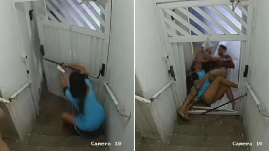 Agressor esfaqueou a irmã e foi imobilizando pelo marido dela antes de ser preso em Cubatão, SP