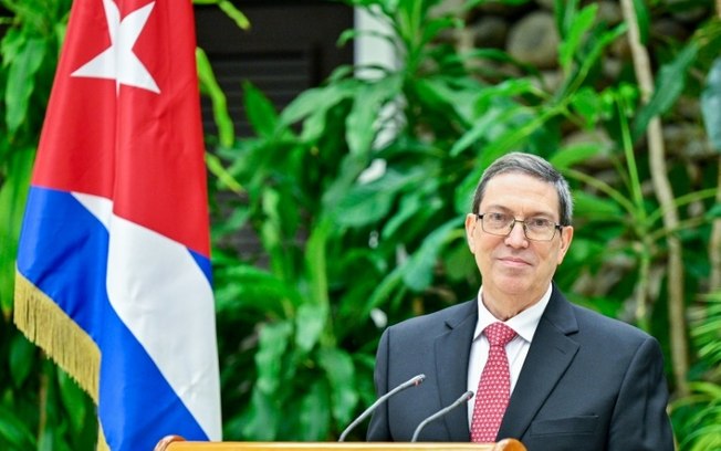 O chanceler cubano, Bruno Rodríguez, durante uma coletiva de imprensa em Havana, 12 de setembro de 2024