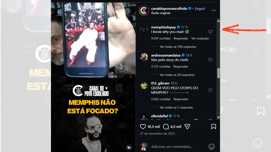 Memphis comentou na publicação de Cacá Catalão