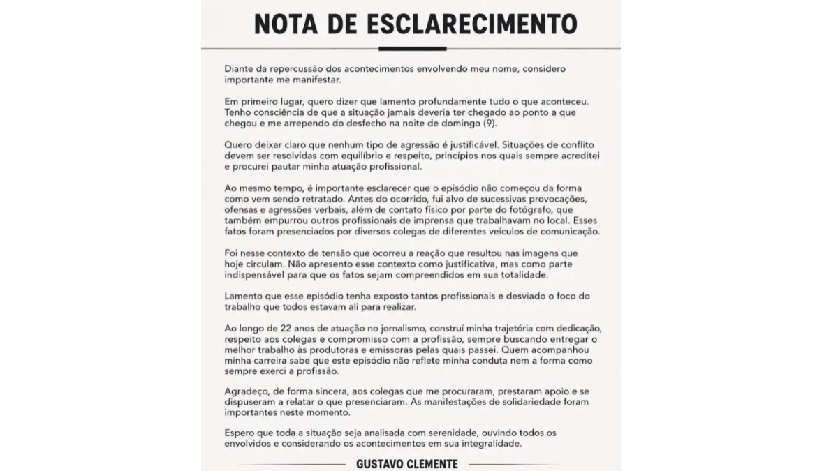 Gustavo Clemente emite nota
