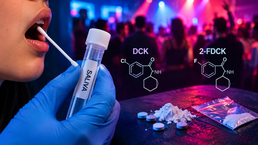 Duas drogas sintéticas pouco conhecidas chamaram a atenção de pesquisadores após serem identificadas, pela primeira vez em amostras de saliva humana, durante análises feitas com frequentadores de festas no estado de São Paulo Duas drogas sintéticas pouco conhecidas chamaram a atenção de pesquisadores após serem identificadas, pela primeira vez em amostras de saliva humana, durante análises feitas com frequentadores de festas no estado de São Paulo