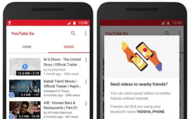 Youtube Go também permite a transferência de vídeos via bluetooth entre dois celulares que têm o aplicativo instalado