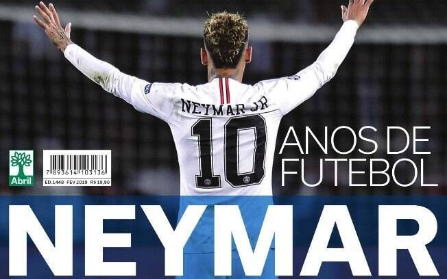 Capa da revista Placar que homenageia os 10 anos de carreira do atacante Neymar