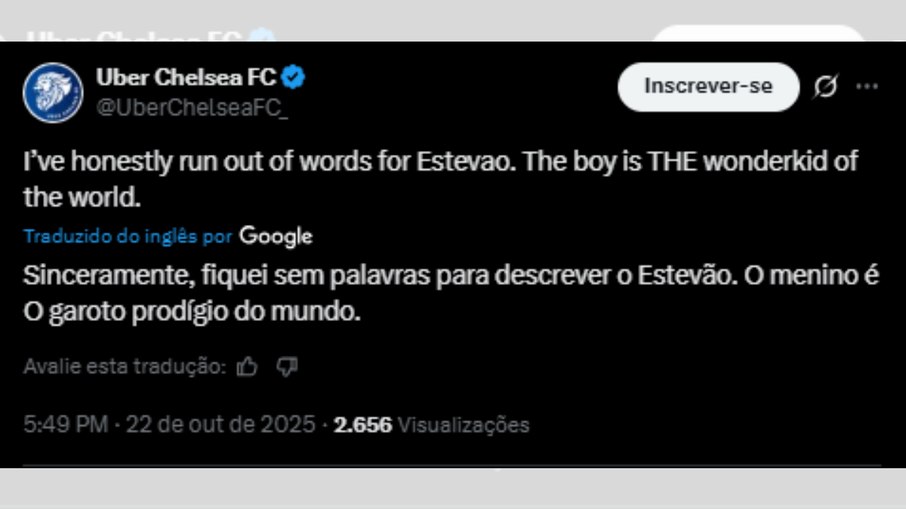 Torcedor do Chelsea fica sem palavras com atuação de Estêvão