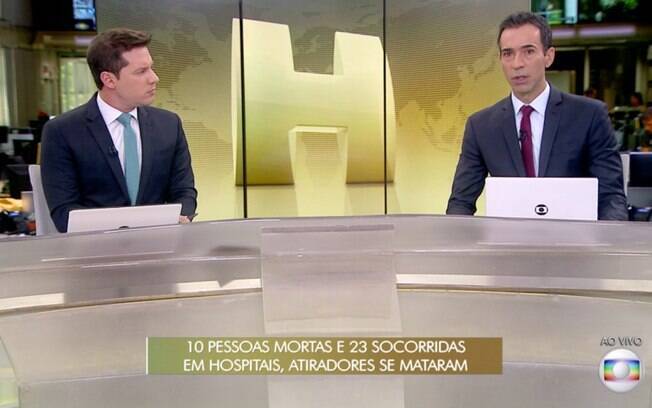 César Tralli e Dony dividindo a bancada do Jornal Hoje, da Globo
