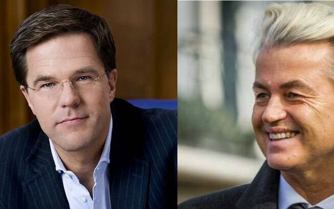 Holanda: primeiro ministro holandês Mark Rutte (Esq), do Partido Liberal, e o candidato de extrema direita, Geert Wilders