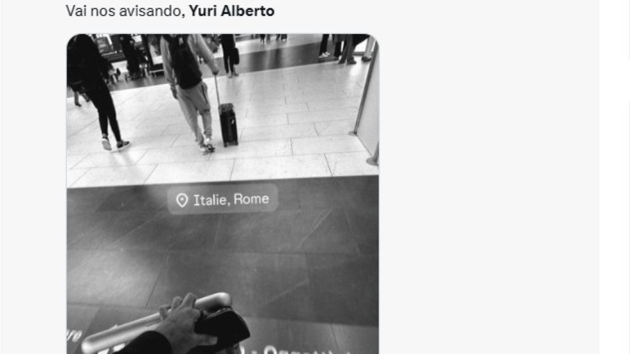 Yuri Alberto publicou imagem nas redes sociais da chegada à capital italiana