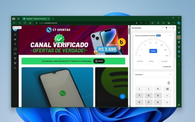 Edge ganha teste de velocidade da internet na barra lateral
