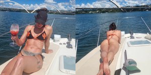 Carol Castro posa de biquíni durante passeio de barco; fotos