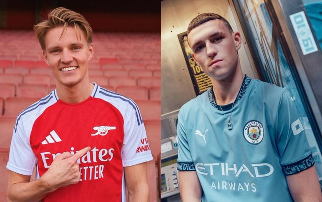 Odegaard, do Arsenal, e Phil Foden, do City, posam com novos modelos - Fotos: Divulgação