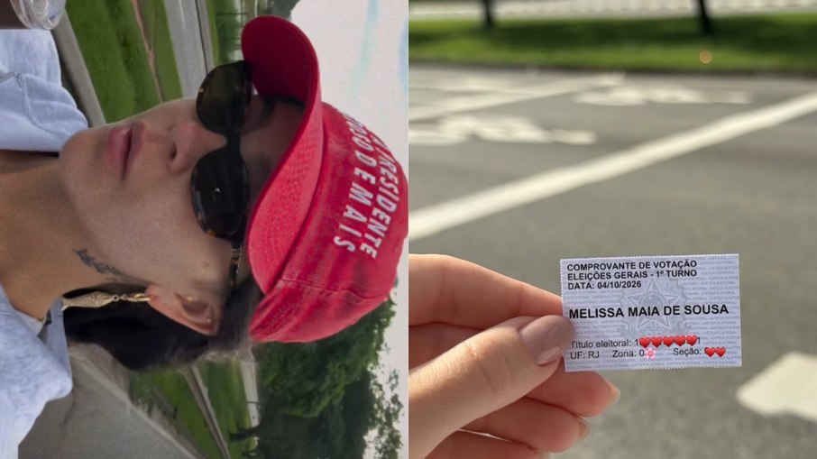 Mel Maia votou usando boné e moletom.