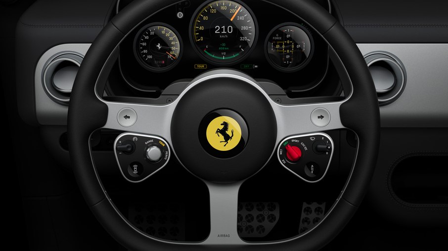 Volante do Ferrari Luce mantém botões integrados e layout inspirado nos modelos esportivos da marca
