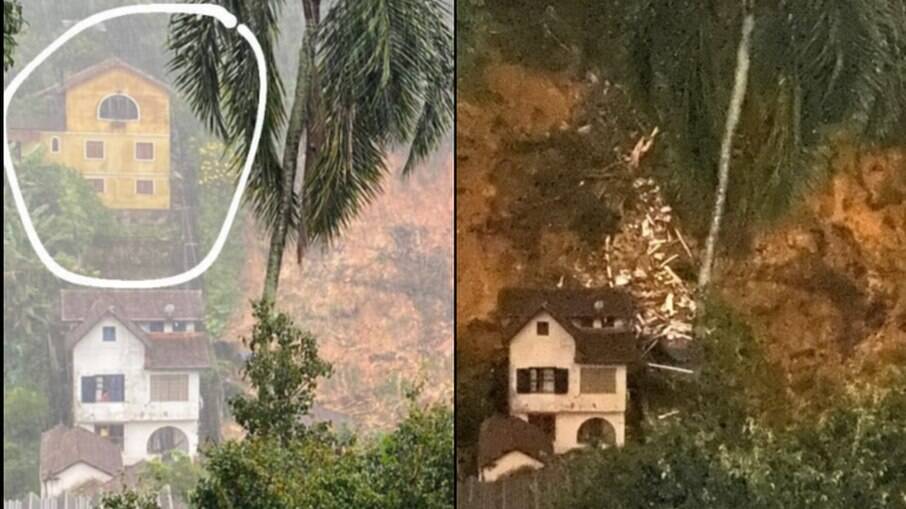 Antes e depois de casa que desabou em Petrópolis (RJ)