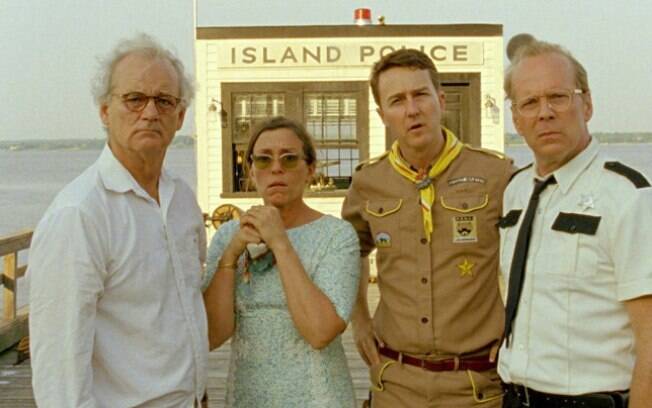 Os atores Bill Murray, Edward Norton e Bruce Willis em cena ao lado de Frances McDormand
