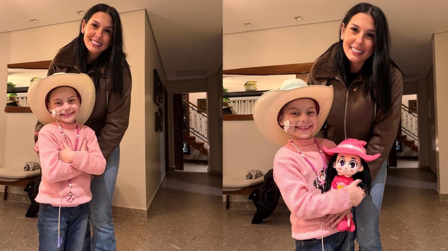 Ana Castela posa ao lado de Naty, a Mini Boiadeirinha.