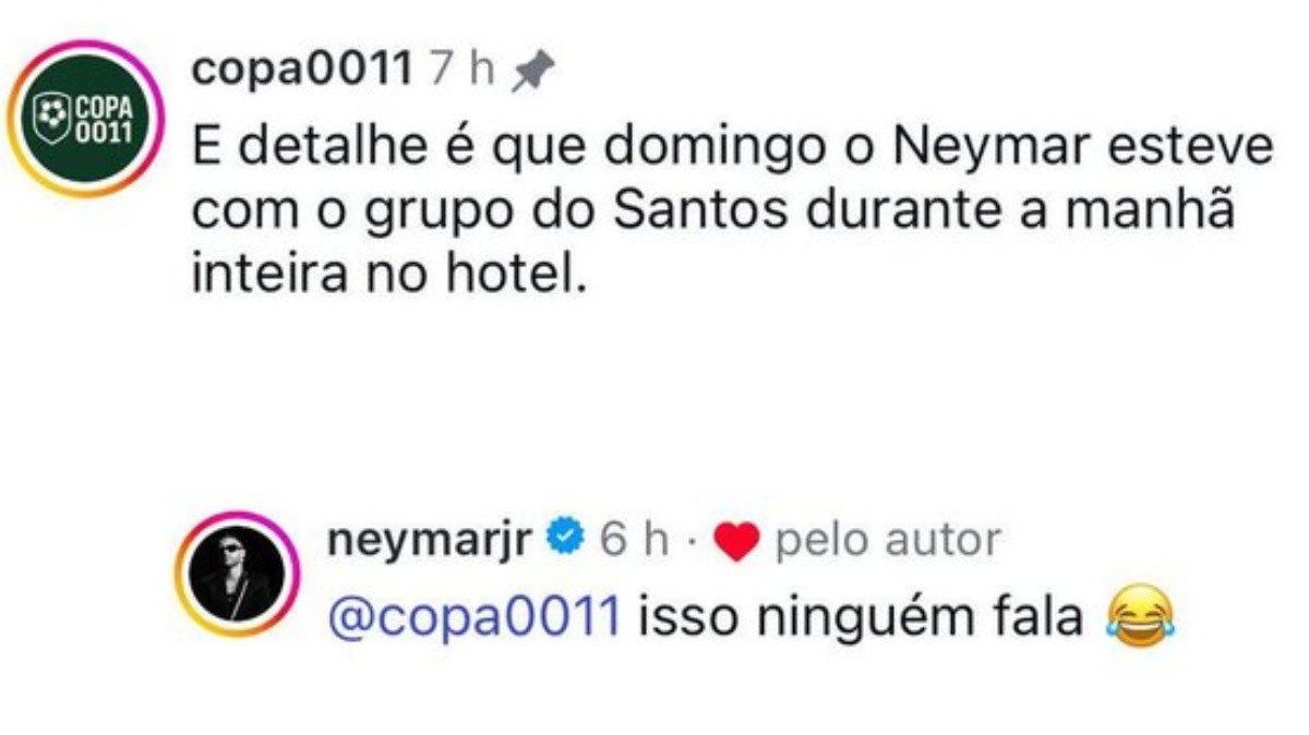 Comentário de Neymar em publicação no Instagram Comentário de Neymar em publicação no Instagram