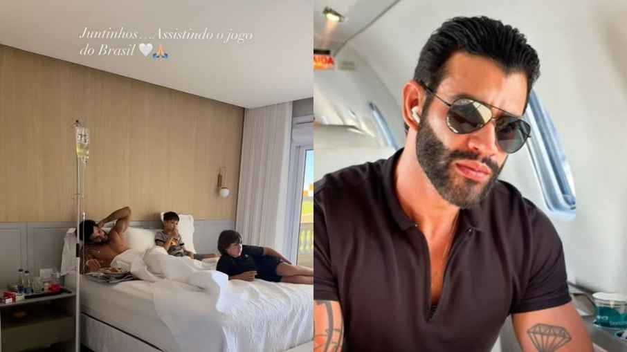 Gusttavo Lima aparece tomando soro na cama